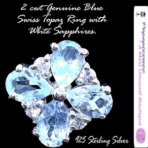 NWT 2cwt GENUINE BLUE TOPAZ ring, sapphires 925 Sterling silver handcrafted. 7.5